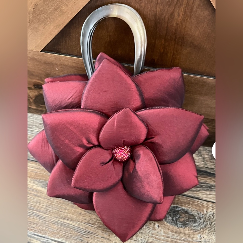 Stunning Red Satin Flower Handbag